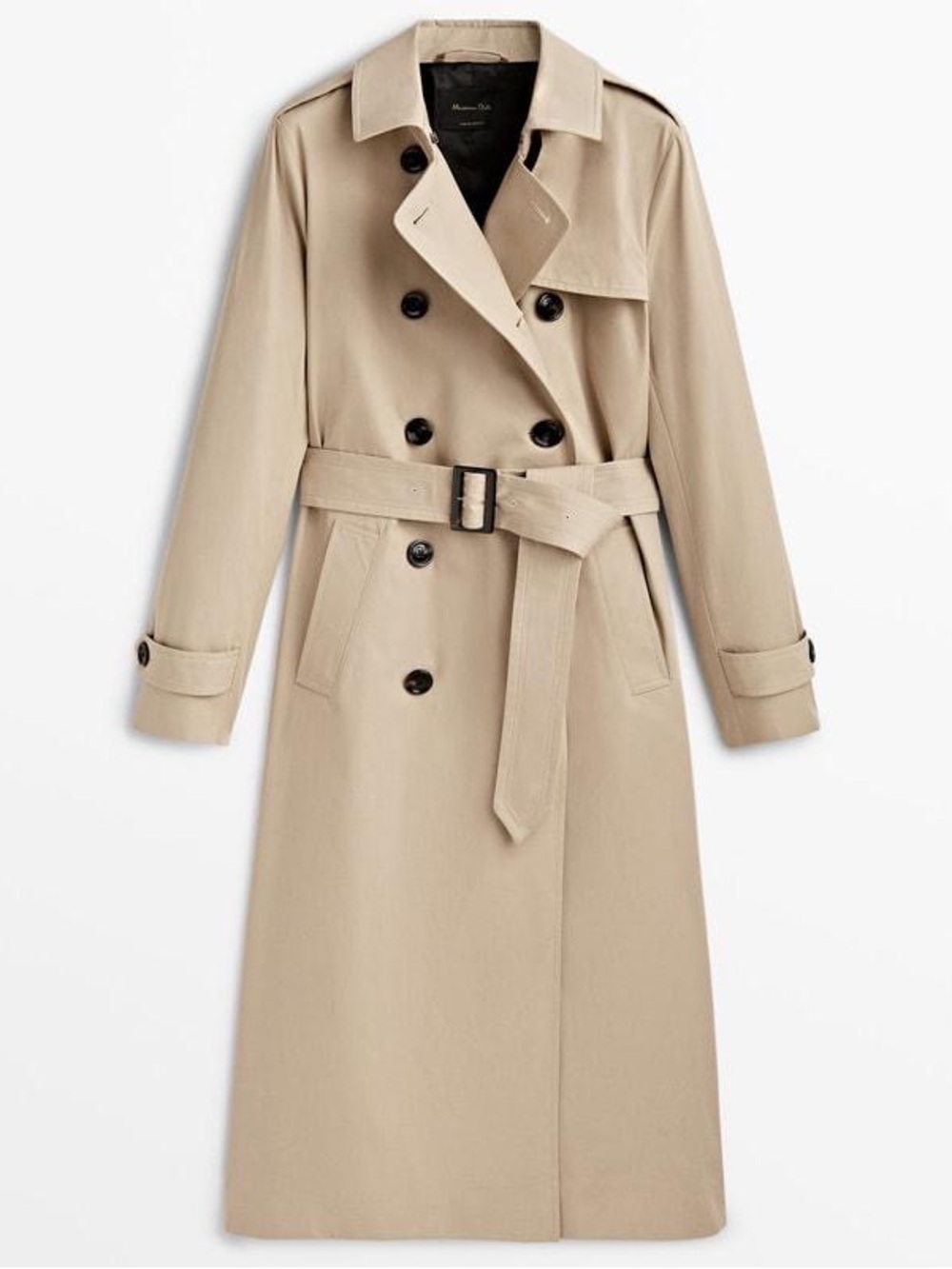 Massimo Dutti Beige Double-Breasted Trench Coat with Belt